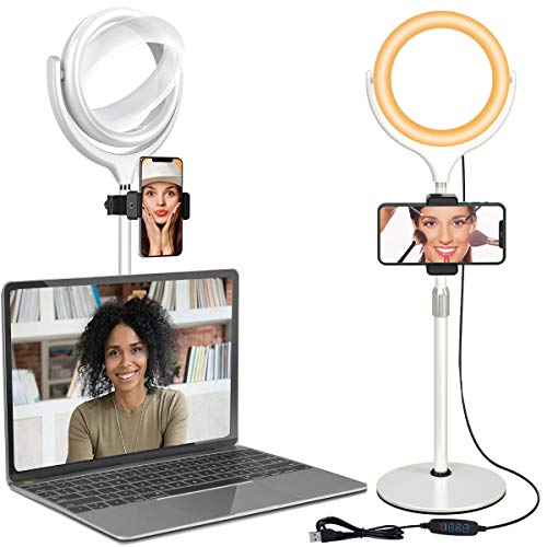 Ring Light for Laptop Computer - Video Conferencing Lighting, Desk Selfie Circle Light with Stand and Phone Holder for Video Recording, Webcam, Zoom Call Meeting, Studio, YouTube, Live Streaming