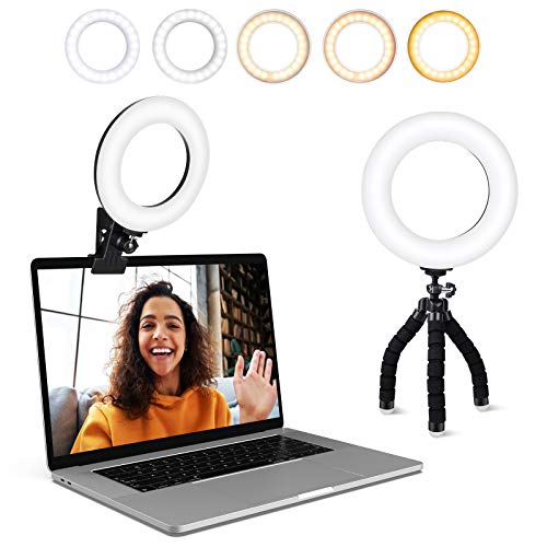 Video Conference Lighting Kit, Ring Light Clip on Laptop Monitor with 5 Dimmable Color & 5 Brightness Level for Webcam Lighting/Zoom Lighting/Remote Working/Self Broadcasting and Live Streaming, etc.