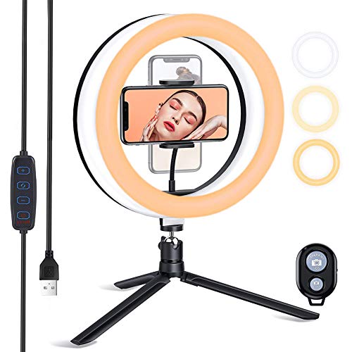 ESDDI 10in Led Ring Light with Tripod Stand & Dimmable Brightness, Selfie Ring Light with Phone Holder for Live Streaming, Makeup, YouTube, Photography