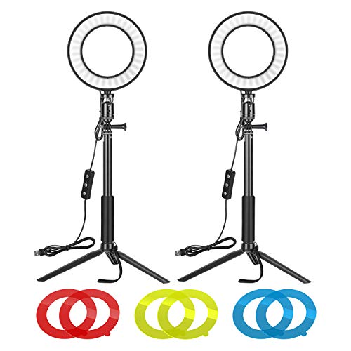 Neewer Video Conference Lighting Kit for Zoom Call Meeting/Self Broadcasting/Remote Working/YouTube/TikTok Video/Live Streaming: 2-Pack 6-inch Dimmable LED Ring Light with Tripod Stand & Color Filter