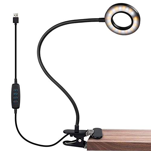 iVict Clip on LED Light, USB Reading Light with 3 Color Modes, 10 Brightness Levels, Eye Protection Bed Night Desk Lamp, 360° Flexible Gooseneck Clamp Ring Light for Laptop Video Conference