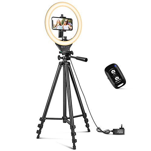 10'' Ring Light with 50'' Extendable Tripod Stand, Sensyne LED Circle Lights with Phone Holder for Live Stream/Makeup/YouTube Video/TikTok, Compatible with All Phones.