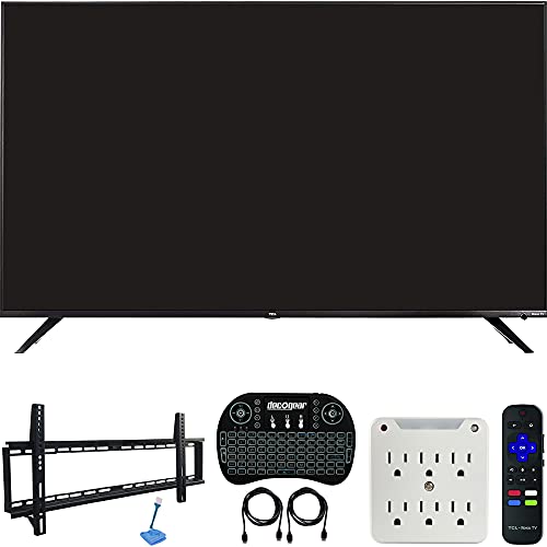 TCL 55R617 55-inch Class 6-Series 4K HDR Roku Smart TV (2018 Model) Bundle with 37-70-inch Low Profile Wall Mount Kit, Deco Gear Wireless Keyboard and 6-Outlet Surge Adapter with Night Light