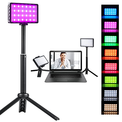 RGB LED Video Light, Video Conference Lighting Kit with Portable Tripod Stand, 8500K Continuous Photography Lighting for Photoshoot, LED On Camera Light for Video Recording Zoom Meeting Backlight