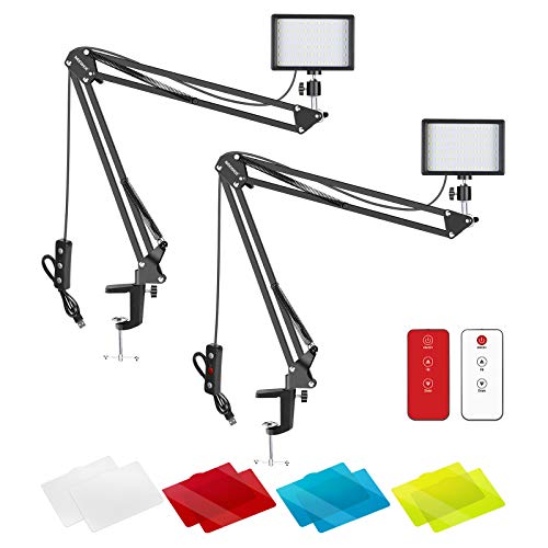 Neewer Video Conference Lighting Kit for Zoom Calls/Remote Working/YouTube Video/Live Streaming: 2-Pack Dimmable 5600K LED Video Light with Scissor Arm Stand & 433HZ Remote Control & Color Filters