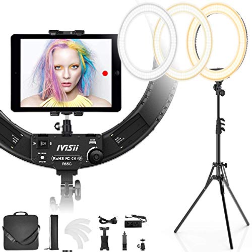 IVISII 19 inch Ring Light with Stand and Phone Holder,60W Bi-Color or for Live Stream/Makeup/YouTube Video/TikTok/Zoom/Photography