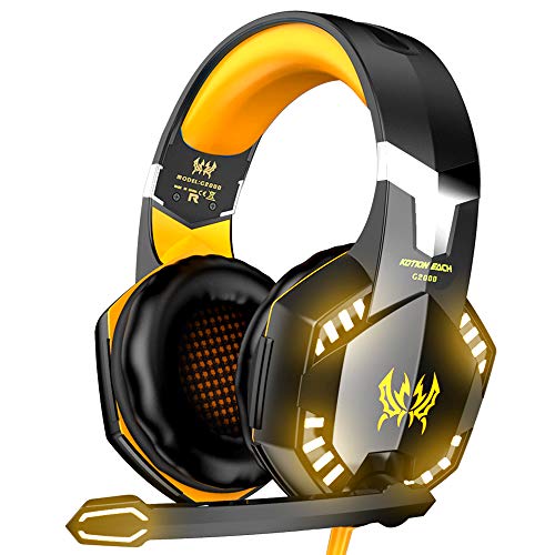 VersionTECH. G2000 Gaming Headset, Surround Stereo Gaming Headphones with Noise Cancelling Mic, LED Lights & Soft Memory Earmuffs for PS5, PS4, Xbox One, Nintendo Switch, PC Mac Computer Games- Orange